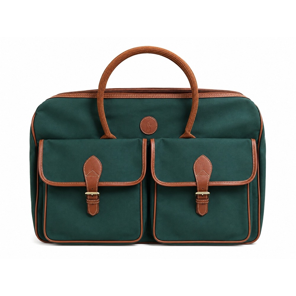 PoloRalphLauren Vintage Duffle Bag Green Canvas Weekend Travel Luggage Pony Logo
